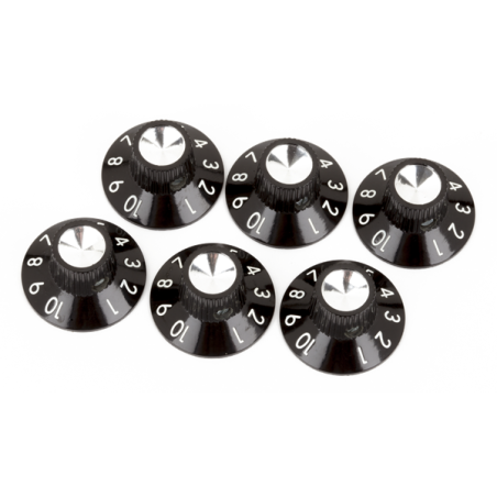 Fender Pure Vintage Black/Silver Skirted Amplifier Knobs, (6) - 1