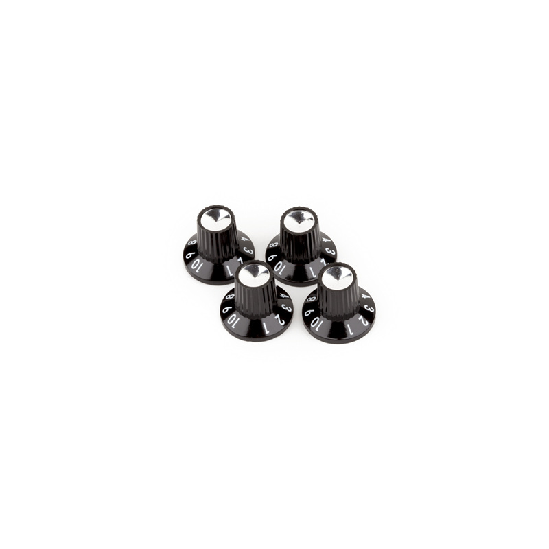 Fender Black/Silver Skirted (1-10) Push-On Amplifier Knobs, Black (4) - 1 Fender Black/Silver Skirted (1-10) Push-On Amplifier Knobs, Black (4) - 1
