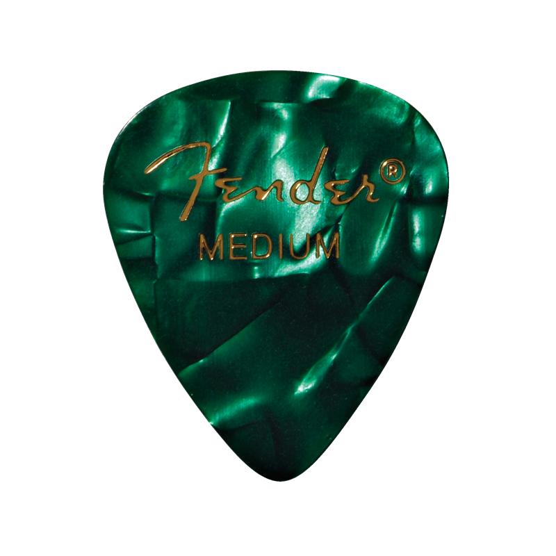 Fender Premium Celluloid 351 Shape Picks, Medium, Green Moto, 12-Pack - 1