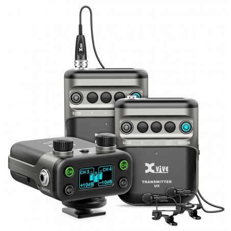 XVive U5 Wireless Audio System with Lavalier Microphone - Bundle, 2x Transmitter + 1x Receiver - 1