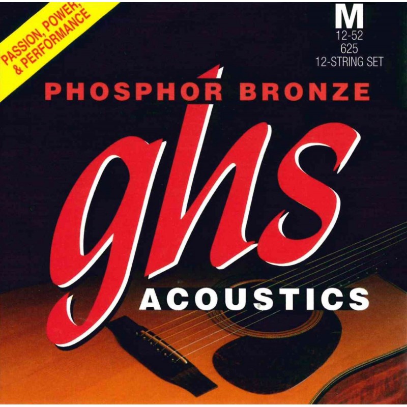 GHS Phosphor Bronze - 625 - Acoustic Guitar String Set, 12-String Medium, .012-.052 - 1 GHS Phosphor Bronze - 625 - Acoustic Guitar String Set, 12-String Medium, .012-.052 - 1