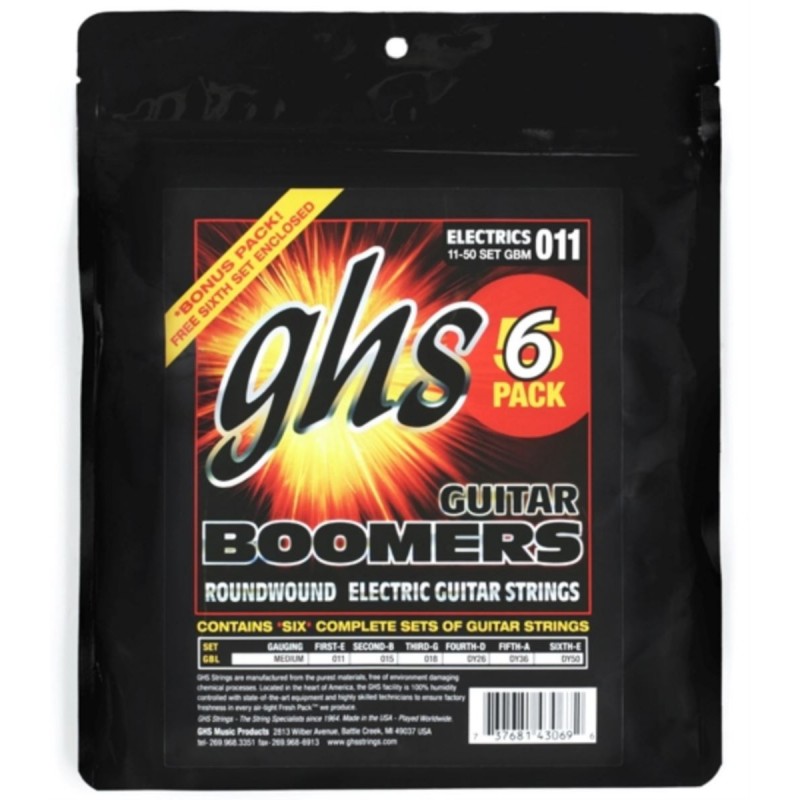GHS Guitar Boomers - GBM - Electric Guitar String Set, Medium, .011-.050, 6-Pack - 1 GHS Guitar Boomers - GBM - Electric Guitar String Set, Medium, .011-.050, 6-Pack - 1
