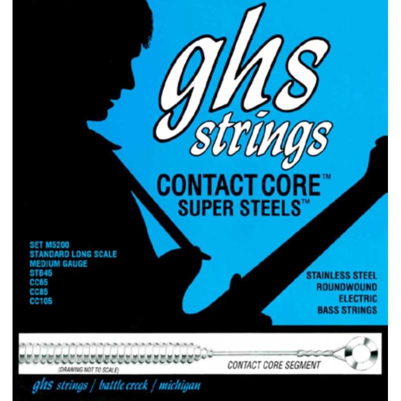 GHS Contact Core Super Steels - M5200 - Bass String Set, 4-String, Medium, .045-.105 - 1 GHS Contact Core Super Steels - M5200 - Bass String Set, 4-String, Medium, .045-.105 - 1