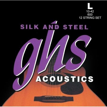 GHS Silk and Steel - 600 - Acoustic Guitar String Set, 12-String, Silver-plated Copper, Light, .010-.042 - 1