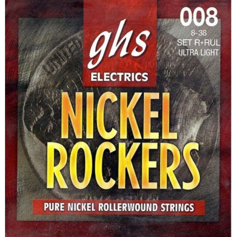 GHS Nickel Rockers - R+RUL - Electric Guitar String Set, Ultra Light, .008-.038 - 1 GHS Nickel Rockers - R+RUL - Electric Guitar String Set, Ultra Light, .008-.038 - 1