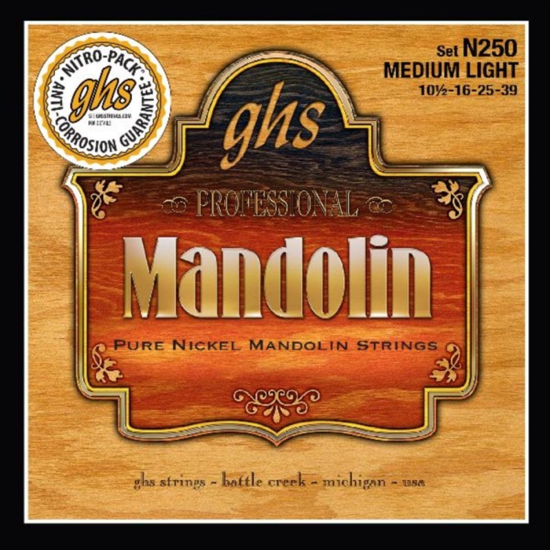 GHS Professional - N250 - Mandolin String Set, Loop End, Pure Nickel, Medium Light, .0105-.039 - 1 GHS Professional - N250 - Mandolin String Set, Loop End, Pure Nickel, Medium Light, .0105-.039 - 1
