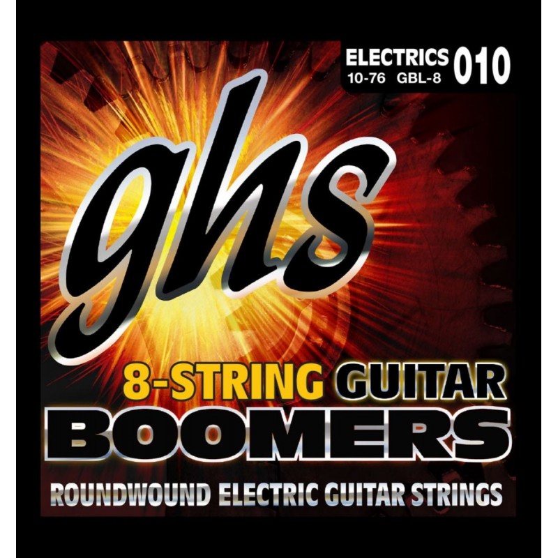 GHS Guitar Boomers - GB8L - Electric Guitar String Set, 8-String, Light, .010-.076 - 1 GHS Guitar Boomers - GB8L - Electric Guitar String Set, 8-String, Light, .010-.076 - 1
