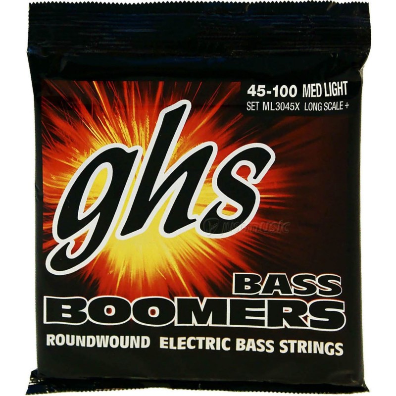 GHS Bass Boomers - ML3045X - Bass String Set, 4-String, Medium Light, .045-.100, Extra Long Scale - 1 GHS Bass Boomers - ML3045X - Bass String Set, 4-String, Medium Light, .045-.100, Extra Long Scale - 1