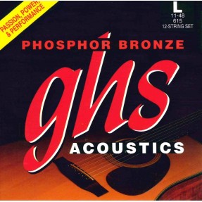 GHS Phosphor Bronze - 615 - Acoustic Guitar String Set, 12 String Light, .011-.048 - 1