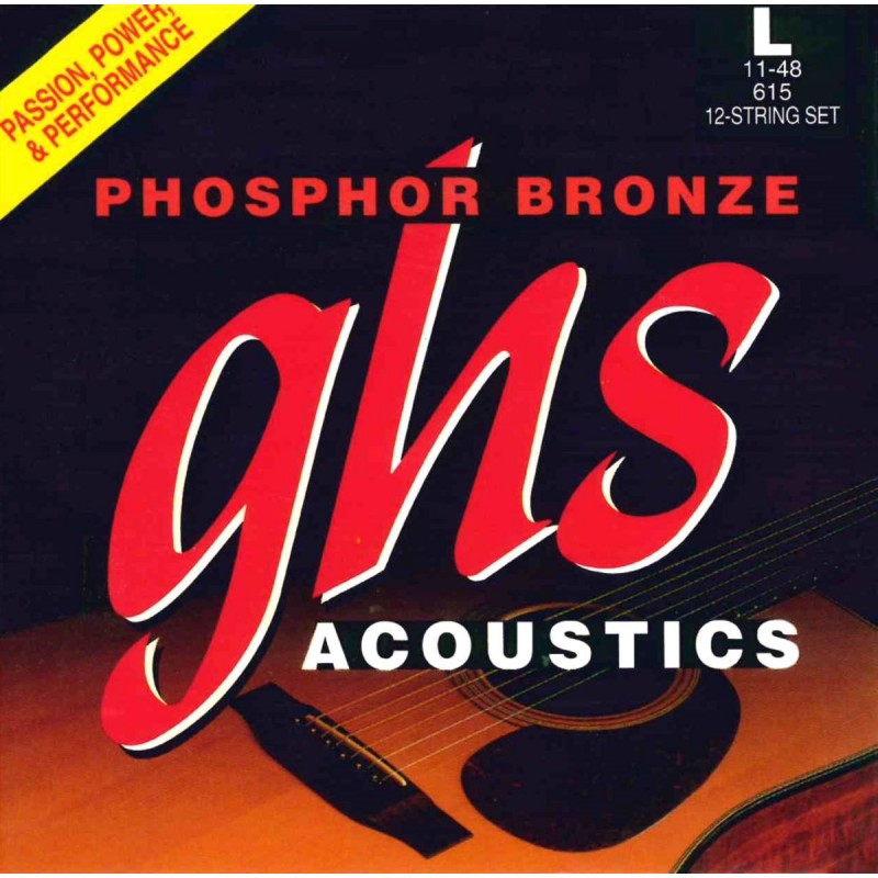 GHS Phosphor Bronze - 615 - Acoustic Guitar String Set, 12 String Light, .011-.048 - 1 GHS Phosphor Bronze - 615 - Acoustic Guitar String Set, 12 String Light, .011-.048 - 1
