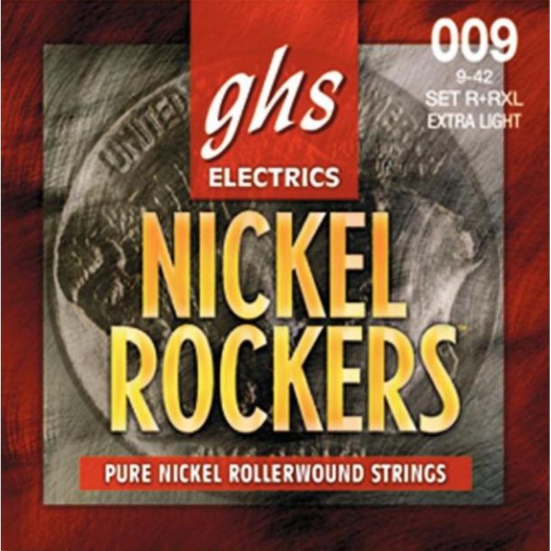 GHS Nickel Rockers - R+RXL - Electric Guitar String Set, Extra Light, .009-.042 - 1 GHS Nickel Rockers - R+RXL - Electric Guitar String Set, Extra Light, .009-.042 - 1