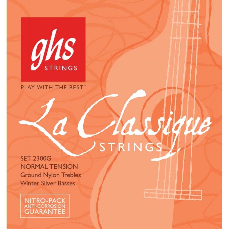 GHS La Classique - 2300G - Classical Guitar String Set, Tie-On, Ground Trebles, Medium High Tension - 1