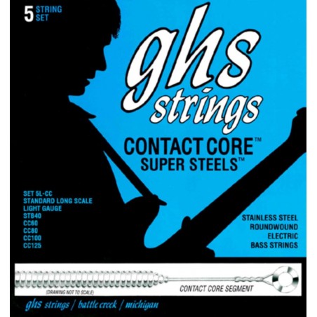 GHS Contact Core Super Steels - 5L-CC - Bass String Set, 5-String, Light, .040-.125 - 1