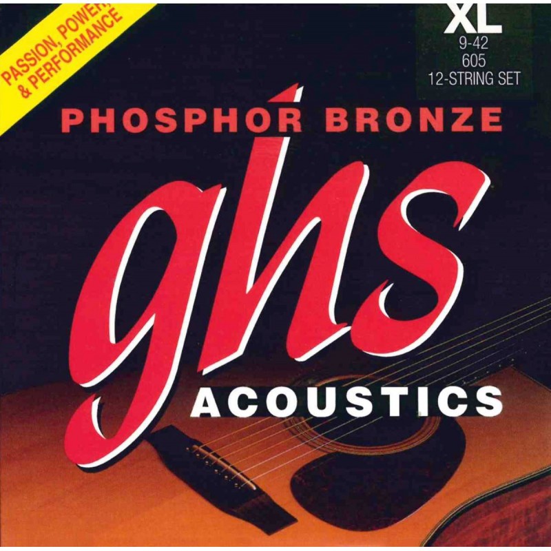 GHS Phosphor Bronze - 605 - Acoustic Guitar String Set, 12 String Extra Light, .009-.042 - 1 GHS Phosphor Bronze - 605 - Acoustic Guitar String Set, 12 String Extra Light, .009-.042 - 1