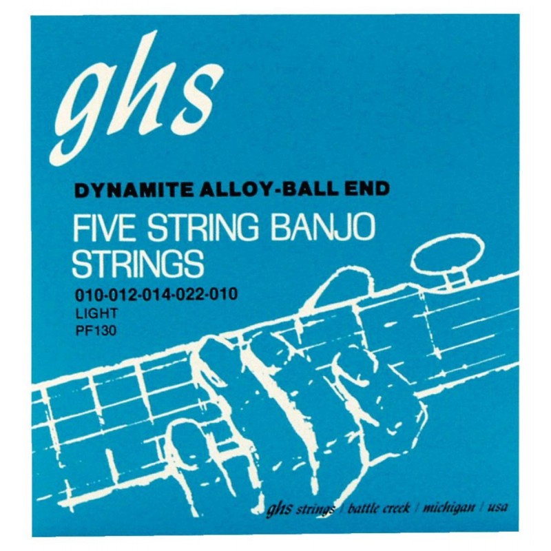 GHS Professional - PF130 - Banjo String Set, 5-String, Ball End, Stainless Steel, Light, .011-.022 - 1 GHS Professional - PF130 - Banjo String Set, 5-String, Ball End, Stainless Steel, Light, .011-.022 - 1