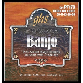 GHS Professional - PF170 - Banjo String Set, 5-String, Loop End, Stainless Steel, Regular Light, .009-.020 - 1