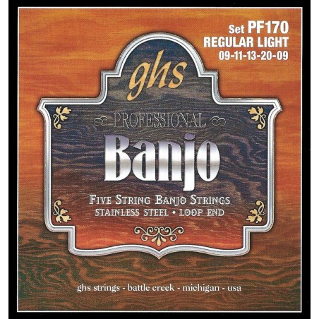 GHS Professional - PF170 - Banjo String Set, 5-String, Loop End, Stainless Steel, Regular Light, .009-.020 - 1