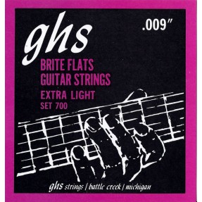 GHS Brite Flats - 700 - Electric Guitar String Set, Extra Light, .009-.042 - 1