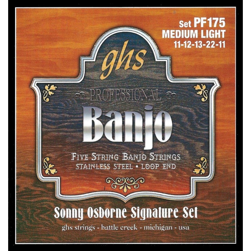 GHS Professional - PF175 - Sonny Osbourne Signature Banjo String Set, 5-String, Loop End, Stainless Steel, .011-.022 - 1 GHS Professional - PF175 - Sonny Osbourne Signature Banjo String Set, 5-String, Loop End, Stainless Steel, .011-.022 - 1