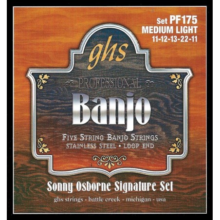 GHS Professional - PF175 - Sonny Osbourne Signature Banjo String Set, 5-String, Loop End, Stainless Steel, .011-.022 - 1