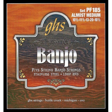 GHS Professional - PF185 - Banjo String Set, 5-String, Loop End, Stainless Steel, Almost Medium, .0105-.020 - 1