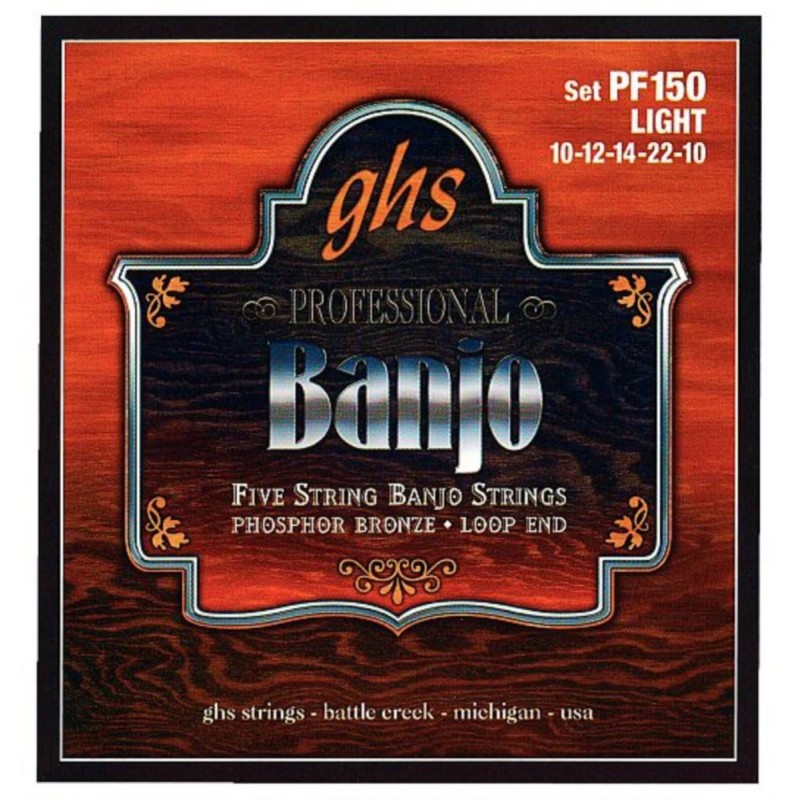 GHS Professional - PF150 - Banjo String Set, 5-String, Loop End, Phosphor Bronze, Light, .011-.022 - 1 GHS Professional - PF150 - Banjo String Set, 5-String, Loop End, Phosphor Bronze, Light, .011-.022 - 1