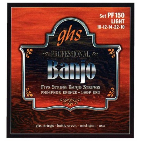GHS Professional - PF150 - Banjo String Set, 5-String, Loop End, Phosphor Bronze, Light, .011-.022 - 1