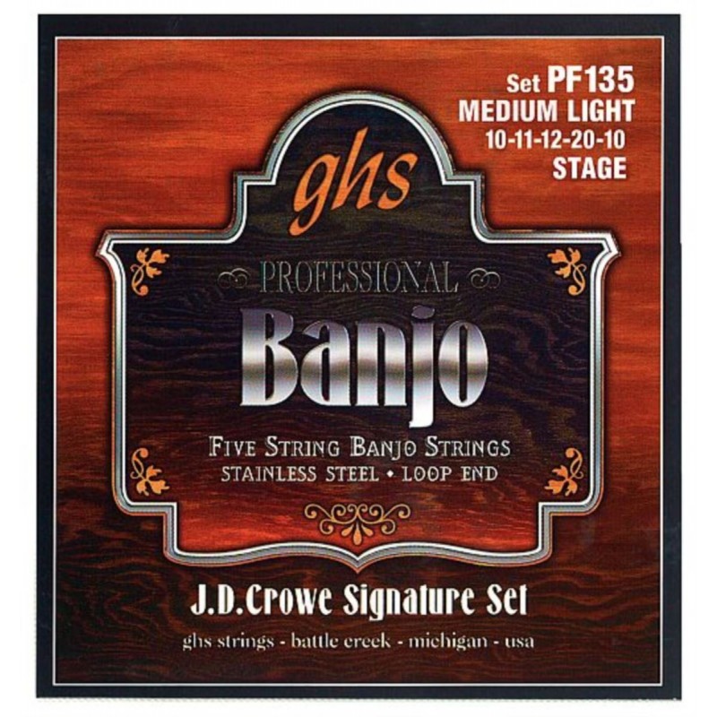 GHS J.D. Crowe Signature - PF135 - Banjo String Set, 5-String, Stainless Steel, Stage, .010-.020 - 1 GHS J.D. Crowe Signature - PF135 - Banjo String Set, 5-String, Stainless Steel, Stage, .010-.020 - 1