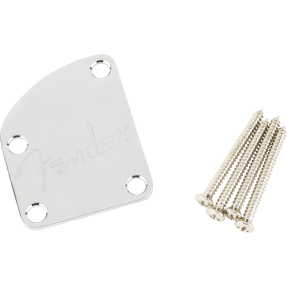 Fender 4-Bolt Deluxe Series Contoured Neck Plate w/Logo, (Chrome) - 1