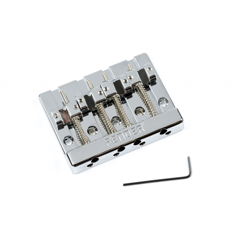 Fender Fender HiMass 4-String Bass Bridge Assembly With Brass Saddles, Chrome - 1 Fender Fender HiMass 4-String Bass Bridge Assembly With Brass Saddles, Chrome - 1