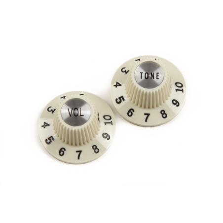 Fender Pure Vintage 1965 Jazzmaster "Witch Hat" Knobs, (2), Vintage White - 1