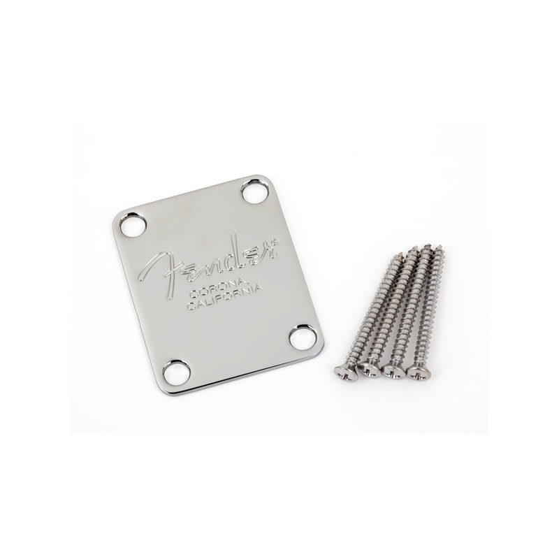 Fender 4-Bolt American Series Bass Neck Plate with "Fender Corona" Stamp (Chrome) - 1 Fender 4-Bolt American Series Bass Neck Plate with "Fender Corona" Stamp (Chrome) - 1