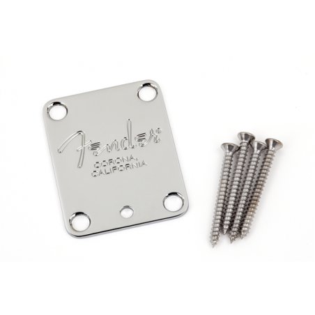 Fender 4-Bolt American Series Guitar Neck Plate with "Fender Corona" Stamp (Chrome) - 1