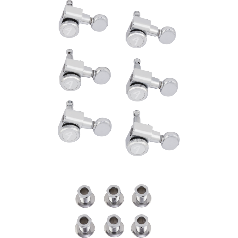Fender Fender Staggered Locking Tuners with Vintage-Style Buttons, Polished Chrome (6) - 1 Fender Fender Staggered Locking Tuners with Vintage-Style Buttons, Polished Chrome (6) - 1