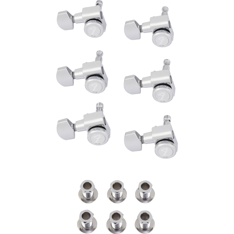 Fender Locking Strat/Tele Staggered Tuning Machines, Left-Handed Polished Chrome (6) - 1 Fender Locking Strat/Tele Staggered Tuning Machines, Left-Handed Polished Chrome (6) - 1