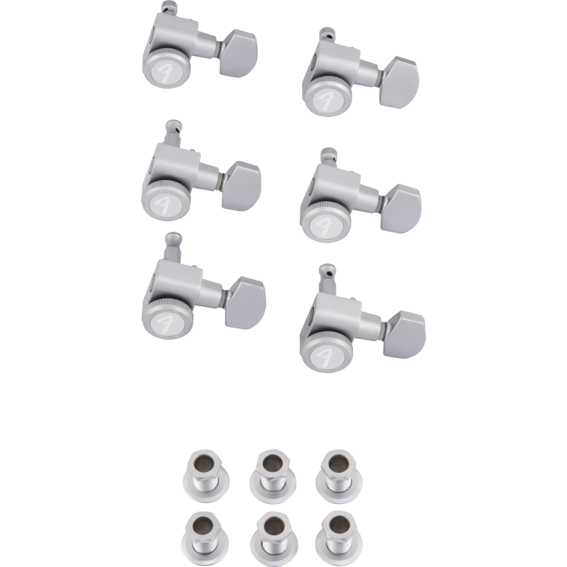 Fender Locking Stratocaster/Telecaster Staggered Tuning Machines, Brushed Chrome (6) - 1 Fender Locking Stratocaster/Telecaster Staggered Tuning Machines, Brushed Chrome (6) - 1