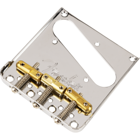 Fender 3-Saddle Top-Load/String-Through Tele Bridge with Compensated Brass “Bullet” Saddles - 1