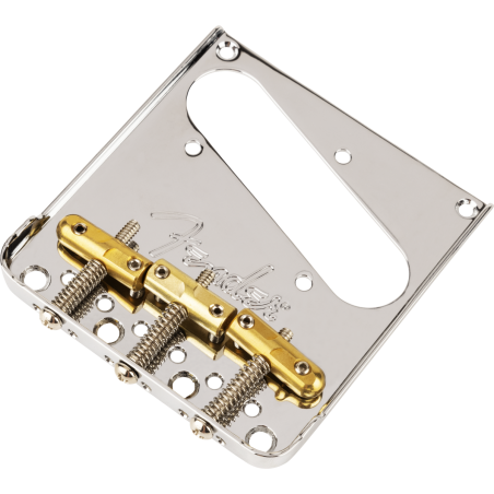 Fender 3-Saddle Top-Load/String-Through Tele Bridge with Compensated Brass “Bullet” Saddles - 1