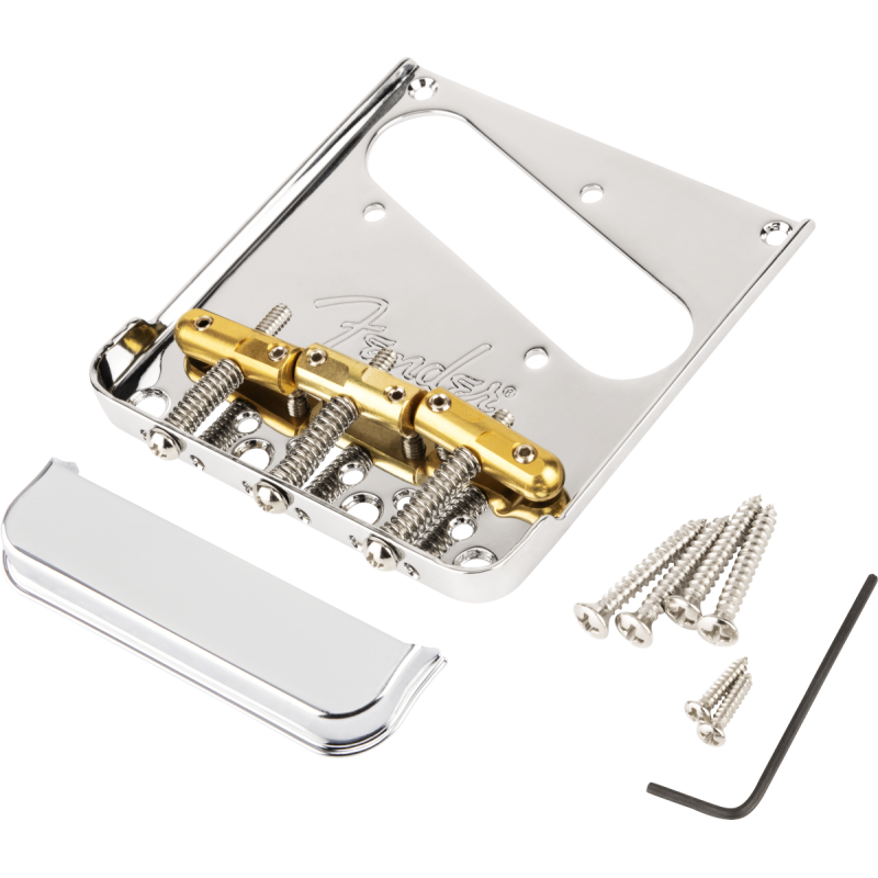 Fender 3-Saddle Top-Load/String-Through Tele Bridge with Compensated Brass “Bullet” Saddles - 2 Fender 3-Saddle Top-Load/String-Through Tele Bridge with Compensated Brass “Bullet” Saddles - 2