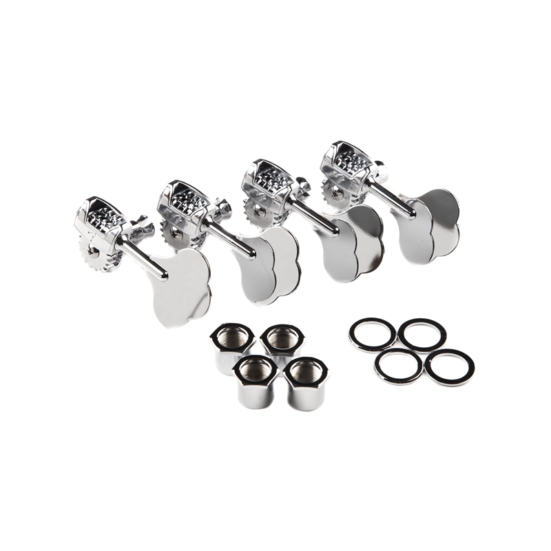 Fender Deluxe "F" Stamp Bass Tuning Machines, (4), Chrome - 1 Fender Deluxe "F" Stamp Bass Tuning Machines, (4), Chrome - 1