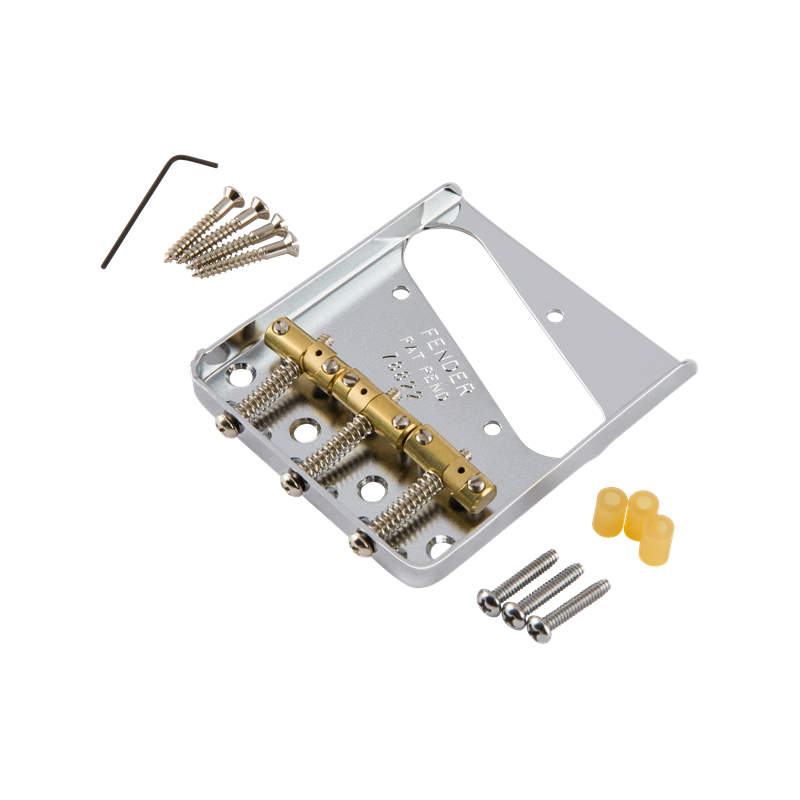 Fender 3-Saddle American Vintage "Hot Rod" Telecaster Bridge Assembly with Compensated Brass Saddles, Nickel - 2 Fender 3-Saddle American Vintage "Hot Rod" Telecaster Bridge Assembly with Compensated Brass Saddles, Nickel - 2
