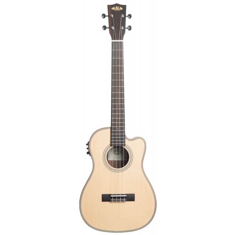 KALA KA-SSEBY-B-CE - Solid Spruce Top Ebony Baritone Ukulele, with Cutaway, EQ and Bag (UB-B) - 1