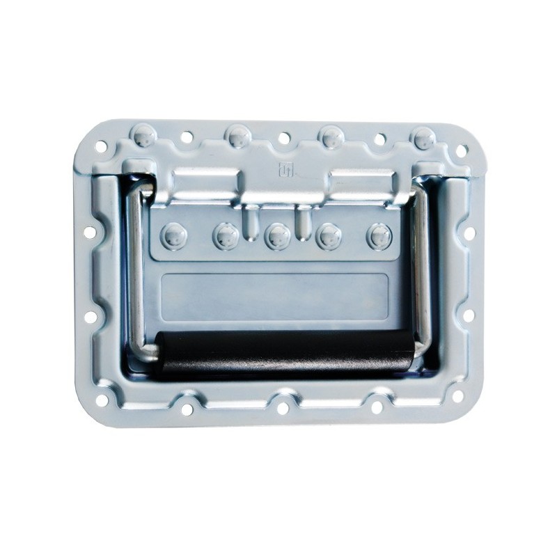 Adam Hall Hardware 34087 - Uchwyt klapowy, duży, sprężynowy, w obudowie montażowej, głębokość: 9,5 mm, osłona nitów - 1 Adam Hall Hardware 34087 - Uchwyt klapowy, duży, sprężynowy, w obudowie montażowej, głębokość: 9,5 mm, osłona nitów - 1