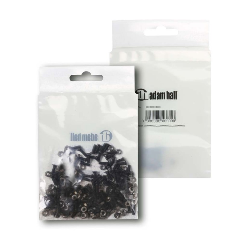 Adam Hall Hardware 5420 BLK M100 AH - Komplet stu czarnych śrub krzyżakowych M3 x 10 z nakrętką do złącza XLR, w woreczku - 3 Adam Hall Hardware 5420 BLK M100 AH - Komplet stu czarnych śrub krzyżakowych M3 x 10 z nakrętką do złącza XLR, w woreczku - 3