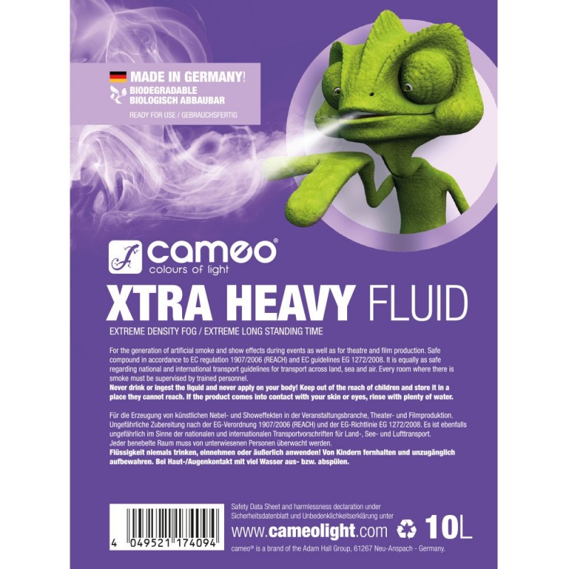 Cameo XTRA HEAVY FLUID 10 L - Płyn do wytwarzania mgły o dużej gęstości i ekstremalnie długiej trwałości, 10 l - 2