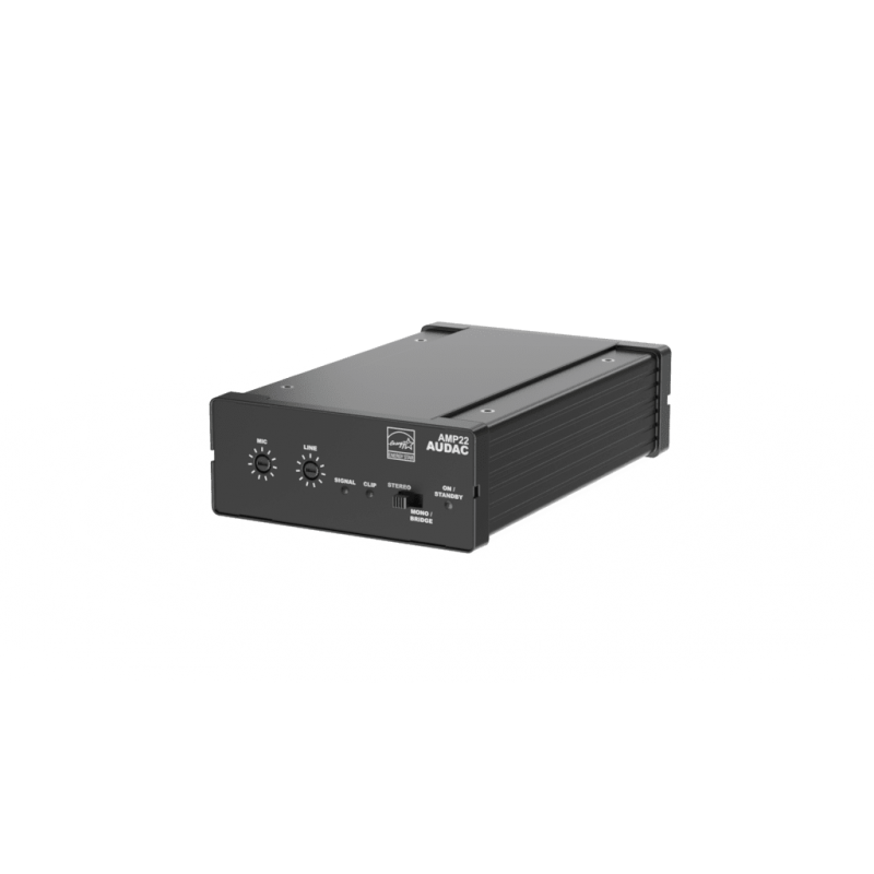 AUDAC AMP22 - mini wzmacniacz stereo 2 x 15W - zbalansowane wejście liniowe i mikrofonowe + WP2xx - 2