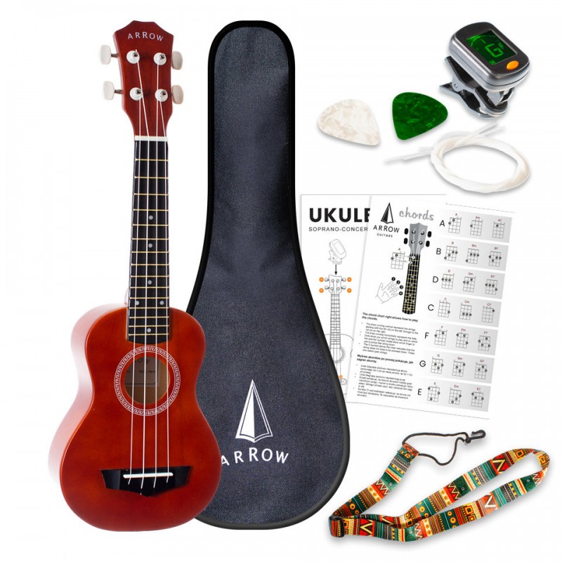 Arrow PB10 NT Soprano Natural Dark Top Set - ukulele sopranowe z akcesoriami - 1