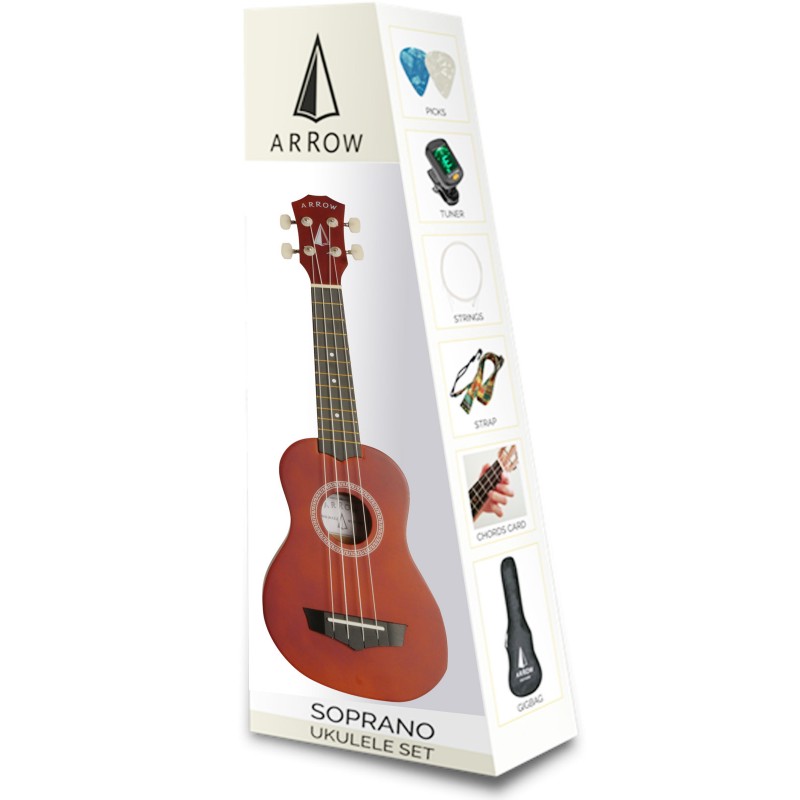 Arrow PB10 NT Soprano Natural Dark Top Set - ukulele sopranowe z akcesoriami - 2