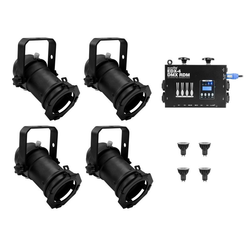 EUROLITE Set 4x PAR-16 Spot bk dim2warm + EDX-4 DMX RDM LED Dimmer pack - 1