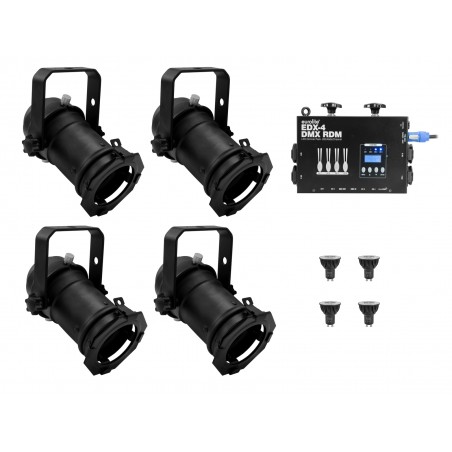 EUROLITE Set 4x PAR-16 Spot bk dim2warm + EDX-4 DMX RDM LED Dimmer pack - 1